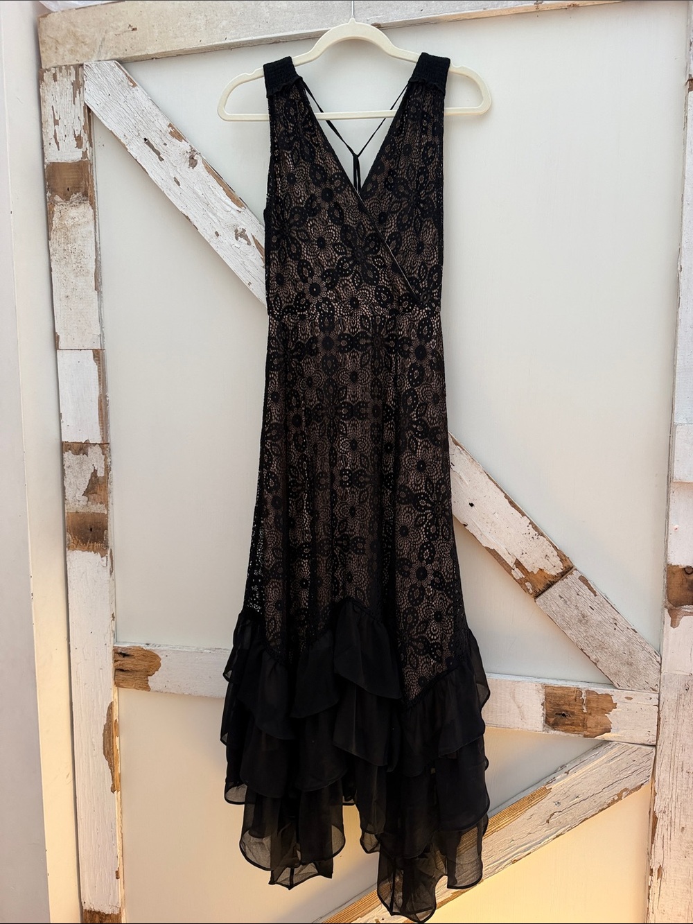 Sundance Black Lace Maxi Dress with Ruffled Hem